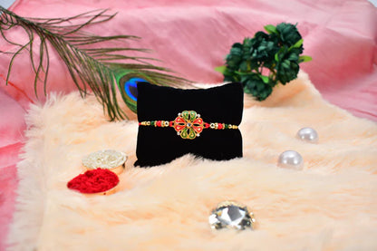 Flower Rakhi for Brother – Enamel & Golden Beads Design