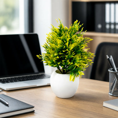 Artificial Yellow Green Bonsai Tree Plant in White Ceramic Pot Home Office Décor