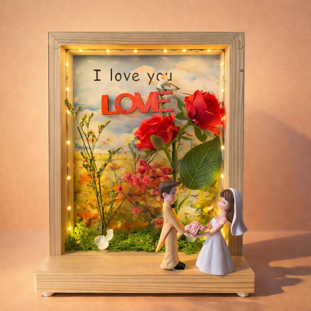 LED Couple Photo Frame lit up showing warm illumination
