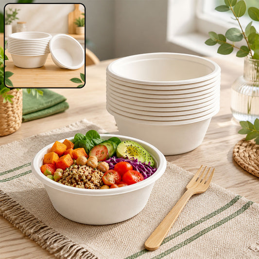 Compostable Bagasse Bowl 240ml – Eco-Friendly 10 Pc Set