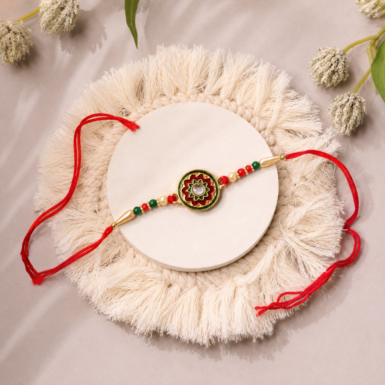 Floral Enamel Rakhi Set with Choco Almonds, Pack of 3