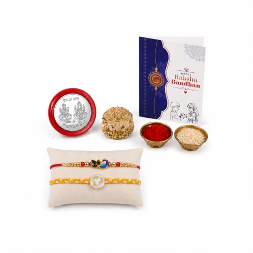Unique Motif Rakhi Combo - Raksha Bandhan Gift with Golden Pooja Kankavati, Pack of 6