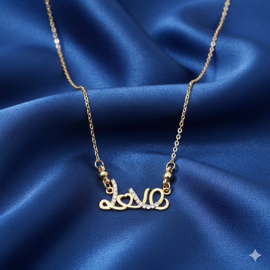 Love Gold Plated AD Pendant Necklace For women and girls