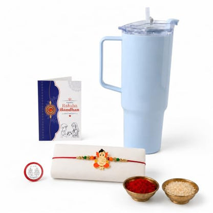 Ganesha Rakhi Combo - Raksha Bandhan Gift with Travel Tumbler 1800ml, Pack of 5 for Bhaiya