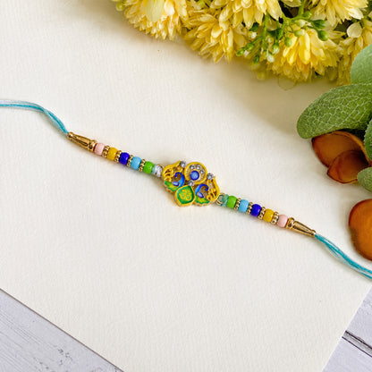 Peacock Design Premium Rakhi with decorative beads on soft thread