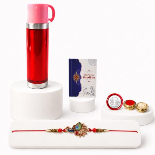 Peacock Rakhi for Brother with Travel Mug - Rakshabandhan Gift Set, Pack of 5
