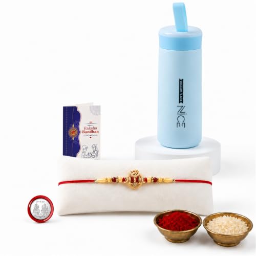 OM Damru Rakhi Combo - Raksha Bandhan Gift with Kids Water Bottle 400ml, Pack of 5