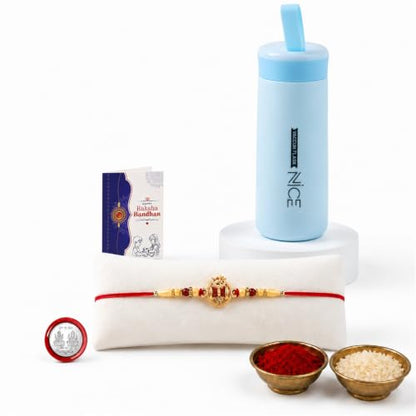 OM Damru Rakhi Combo - Raksha Bandhan Gift with Kids Water Bottle 400ml, Pack of 5