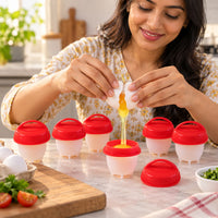 Silicone Egg Steamer Mould Cups with Removable Red Lids (6 Pc)