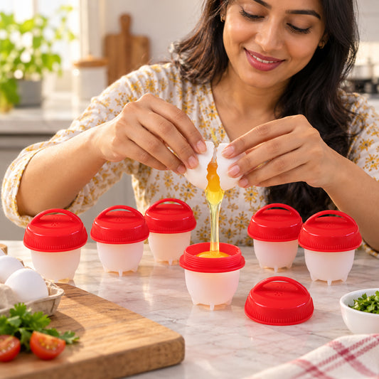 Silicone Egg Steamer Mould Cups with Removable Red Lids (6 Pc)