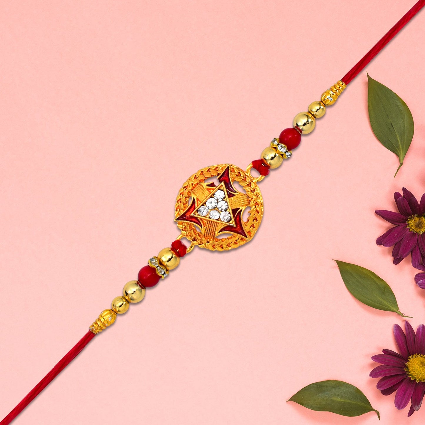 Gold-Plated Round Rakhi Traditional Design for Brother (10pcs)