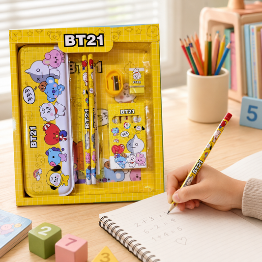 Stationery Kit for Kids – 12 Pc Metal Pencil Box Set | ScribbleJoy