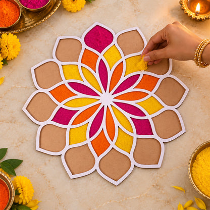 Lotus Petal Rangoli Stencil Board for Diwali, Puja and Festival Floor Decor