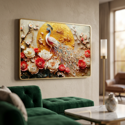 Luxury Peacock Wall Art Frame | Luxury Golden Frame Home Decor