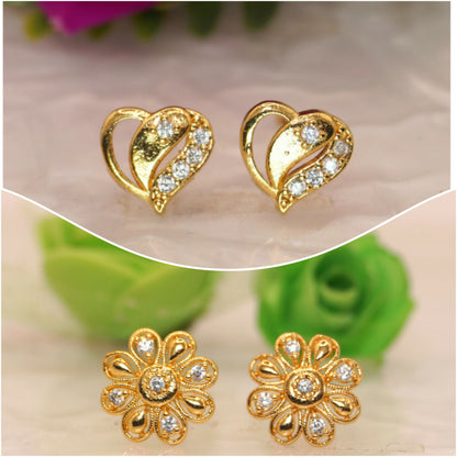 Gold Plated Heart & Floral Stud Earrings for women and girls Combo Pack of 2