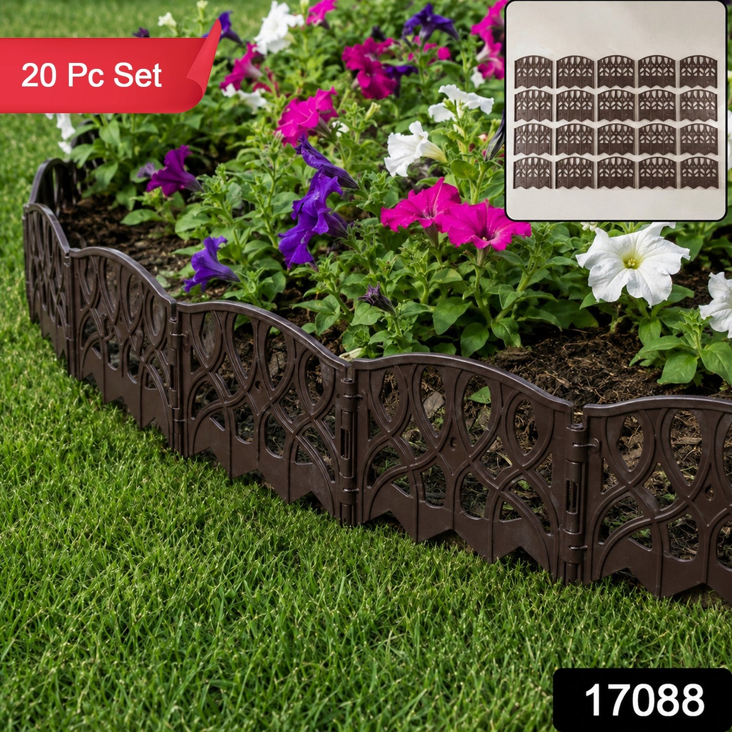 Decorative Plastic Garden Fence Border Set for Lawn, Yard & Flower Beds (20 Pc Set)