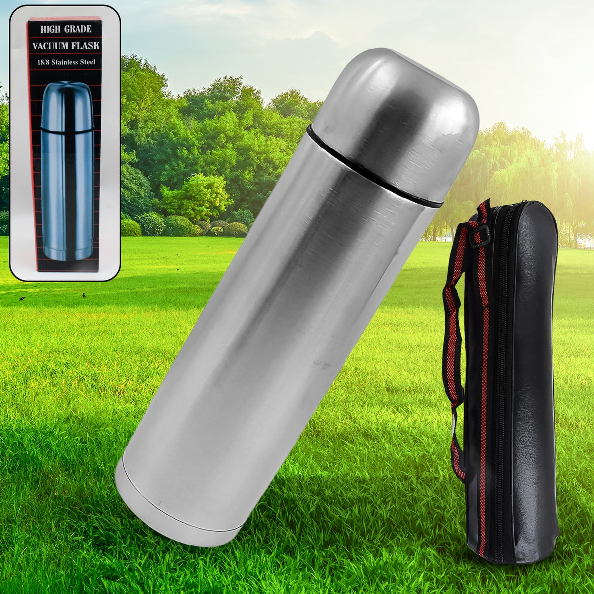 Vacuum Flask With Cover, 18/8 Stainless Steel Hot and Cold Water Bot