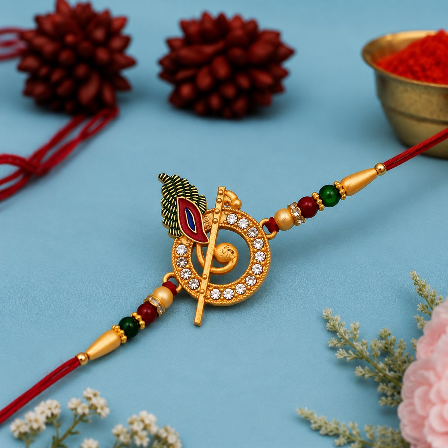 Krishna Flute Rakhi Set with Choco Magic, Pack of 3