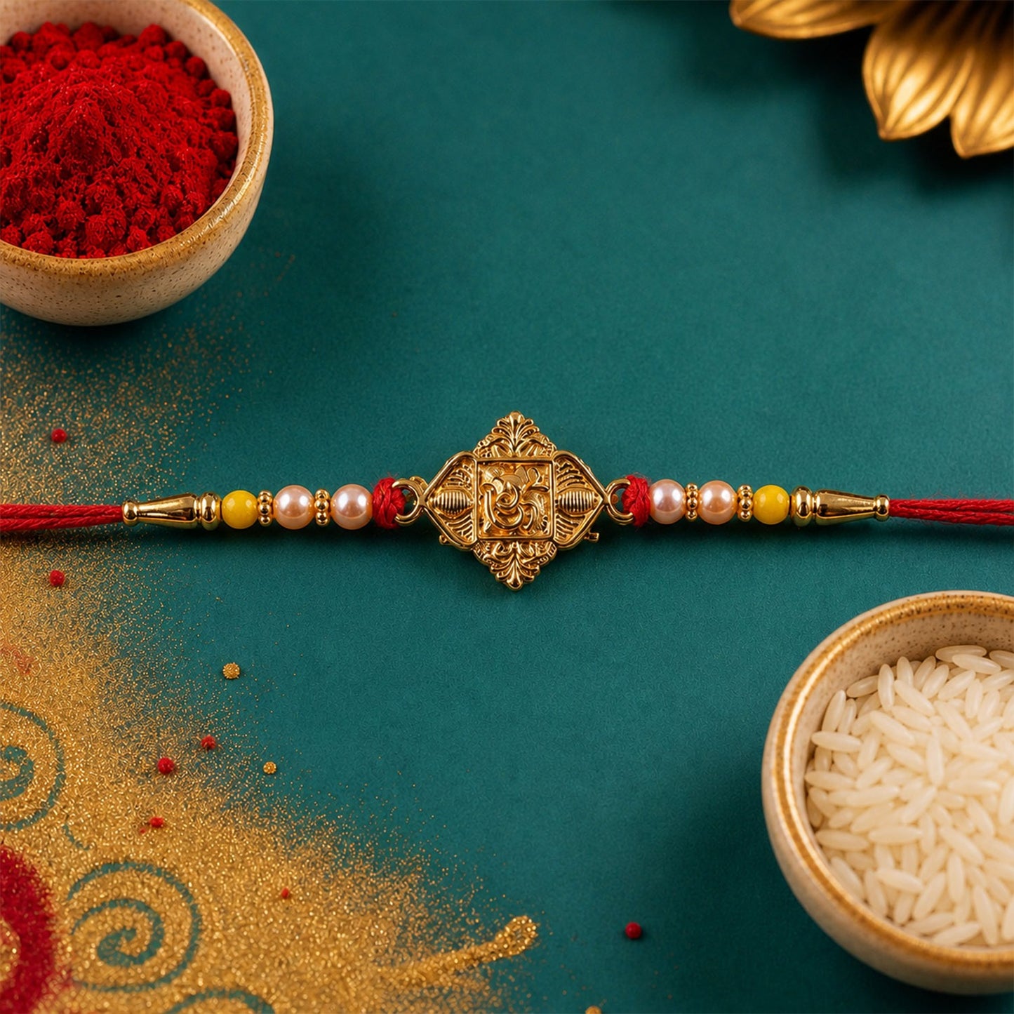 Lord Ganesha Antique Gold Tone Rakhi with traditional design