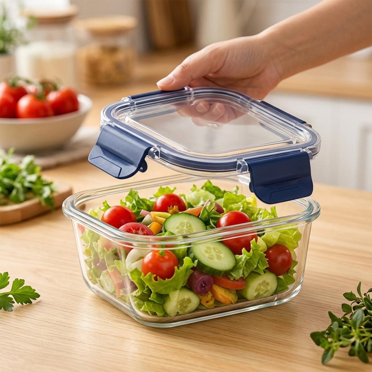 Cello 320ml Square Glass Food Storage Container with Smart Lock Lid (1 Pc, 320 ML)