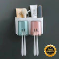 Wall Mounted Toothbrush Holder with 2 Cups Bathroom Organizer Storage Rack No Drill