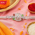 Silver Chain Rakhi for Brothers Floral Enamel Design (10pcs)