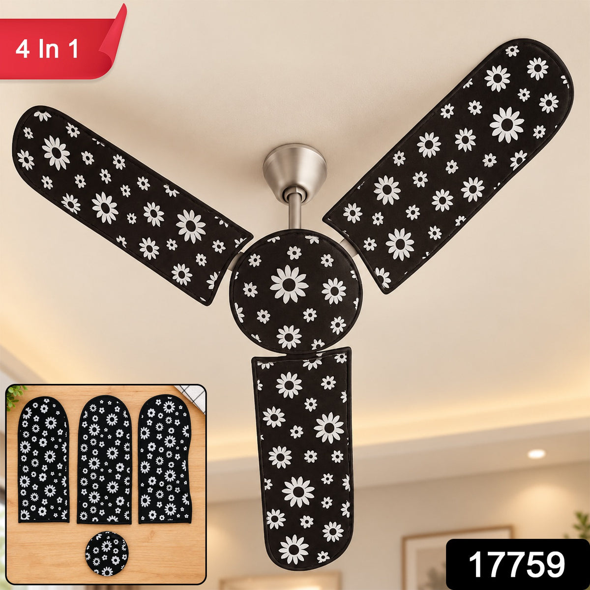 Washable Ceiling Fan Dust Cover Set for Home Blade Protection (4 in 1)