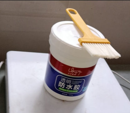 Transparent waterproof glue container with brush on white background