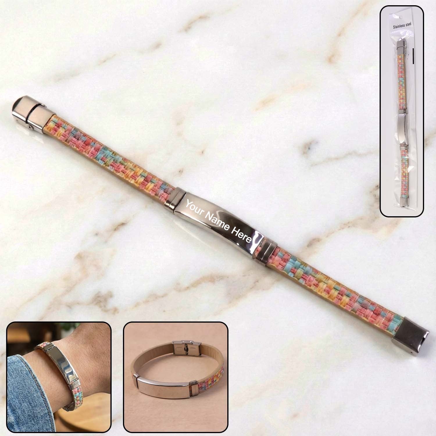 Custom Premium Fancy Wrist Bracelet with Multicolor Woven Design (1 Pc)