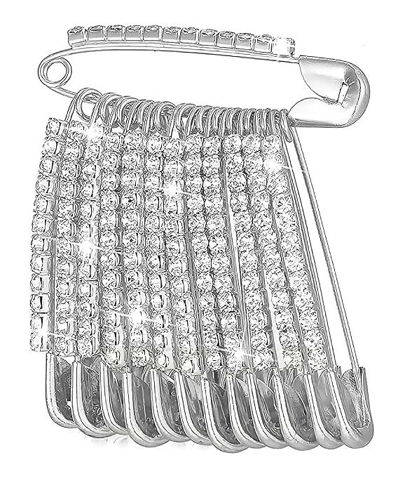 Silver Crystal Rhinestone Safety Pin Brooch with Dangle Pins Set