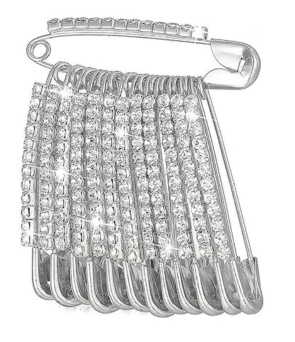 Silver Crystal Rhinestone Safety Pin Brooch with Dangle Pins Set