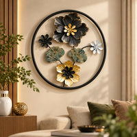 Round Metal Floral Wall Art for Living Room & Bedroom Decor, 45 cm