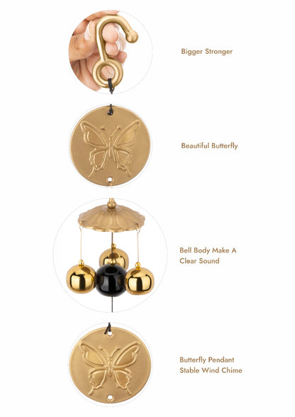 Decorative Metal Butterfly Wind Chime for Home & Balcony Decor – Golden and Black Finish