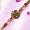 Oxidized Gold Kundan Medallion Rakhi with Rudraksha Beads