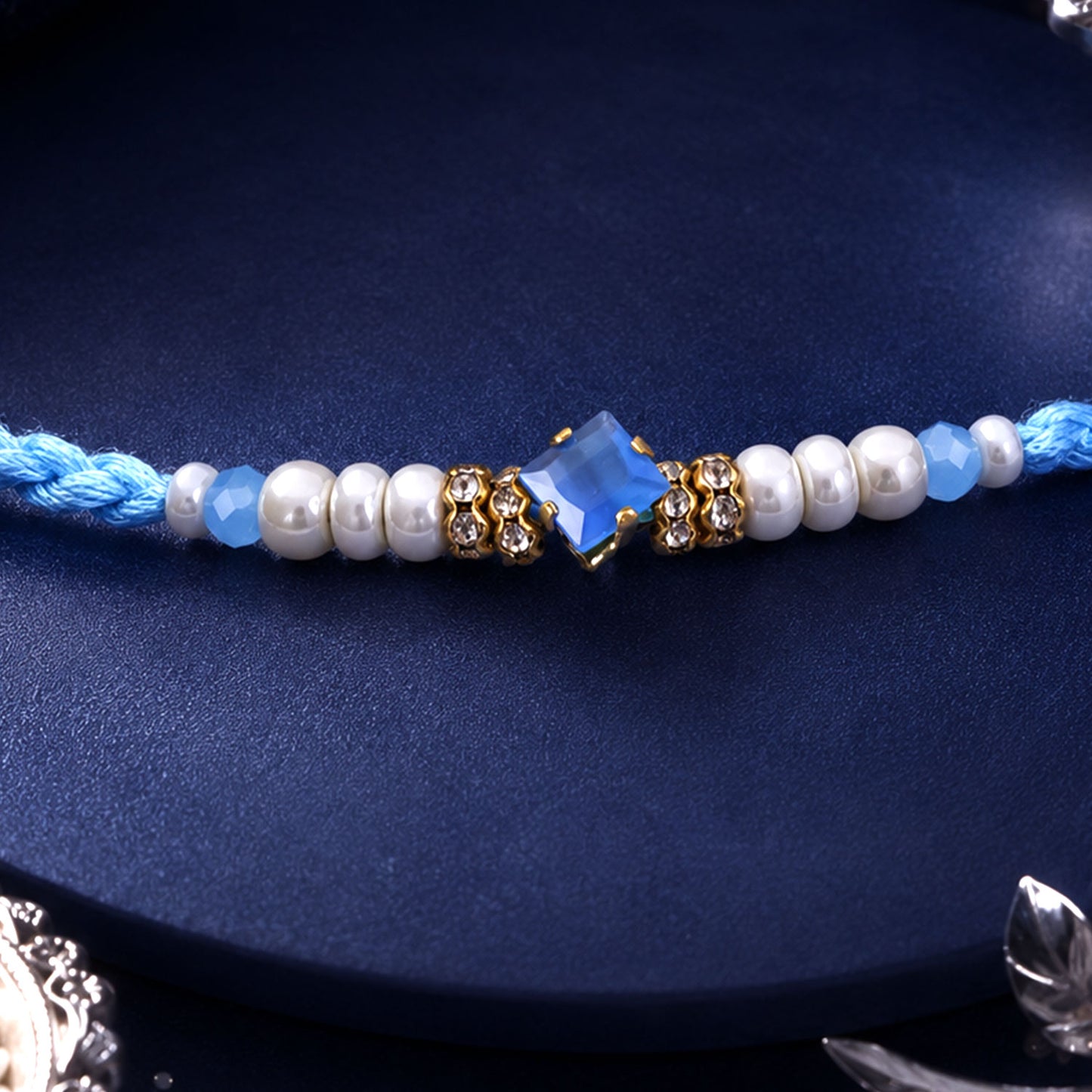 Beautiful Designer Rakhi with Studded Centre, Festive Beads and Raksha Bandhan Appeal