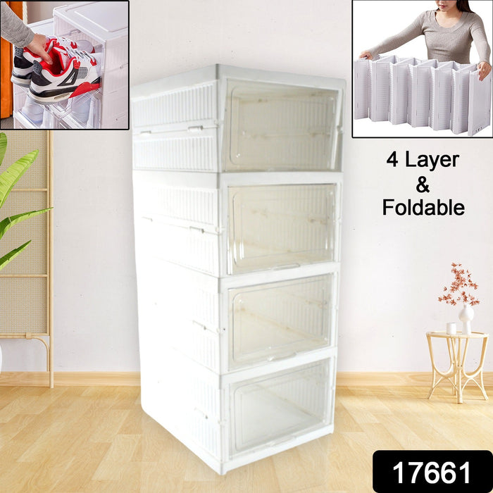 Stackable Multifunctional Storage, for Clothes Foldable Drawer Shelf Basket Utility Cart Rack Storage Organizer Cart for Kitchen, Pantry Closet, Bedroom, Bathroom, Laundry (4 Layer /  1 Pc)