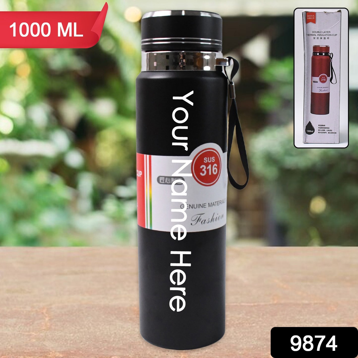 Customize Stainless Steel Double wall Insulation Water Bottle (1000 ML)