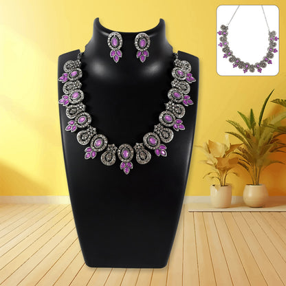 Elegant Purple and White Diamond Necklace Set