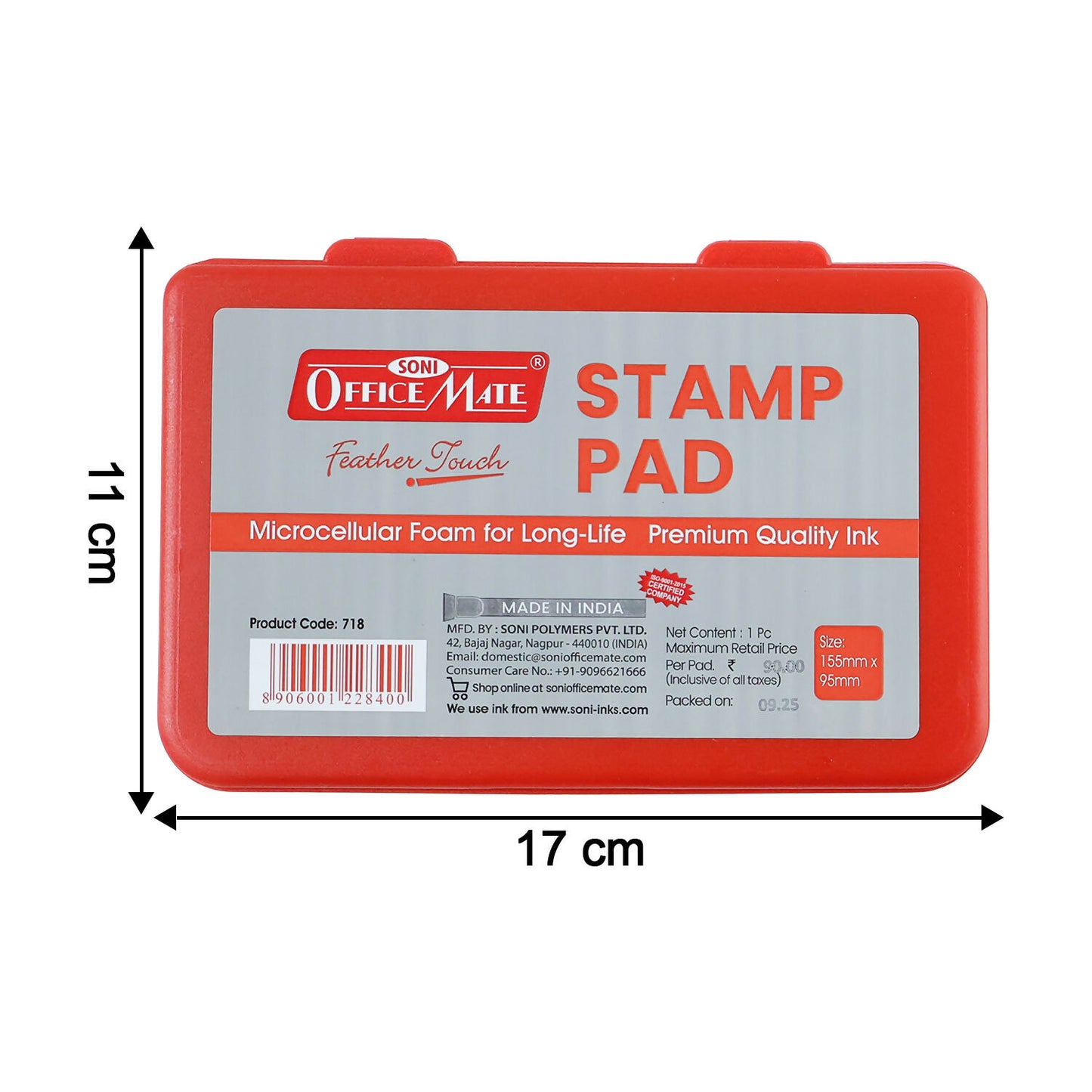 OfficeMate Red Stamp Pad – Microcellular Foam, Premium Fast-Dry Ink (155×95 mm)