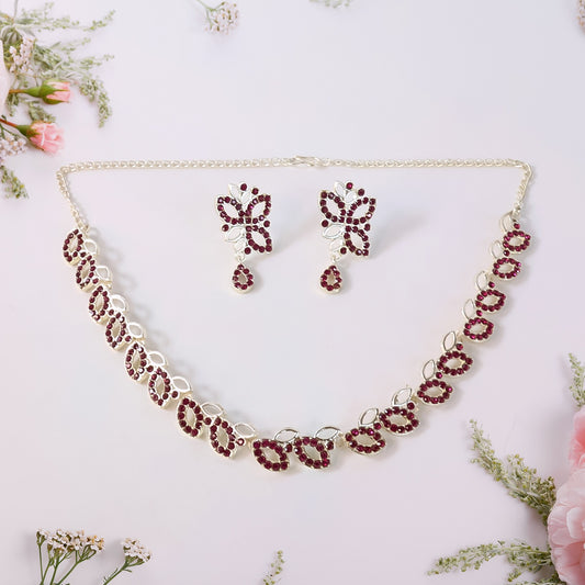 Rosegold Polished AD Studded Necklace Jewellery set