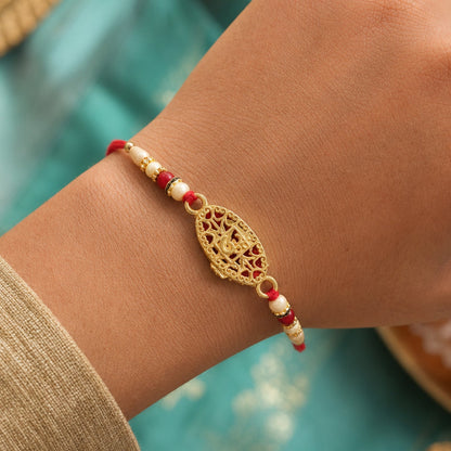 Leaf Pattern Om Charm Traditional Rakhi with Beads for Raksha Bandhan (5pcs)