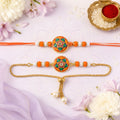 Round Meenakari Floral Mandala Crystal Pearl Beads Bhai Bhabhi Rakhi Lumba Set