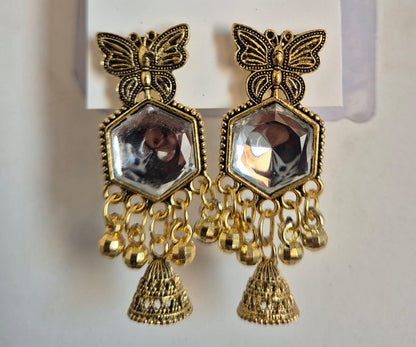 Elegant Gold Plated Butterfly Crystal Jhumka Earrings for Women Stylish Ethnic Dangle Jewellery