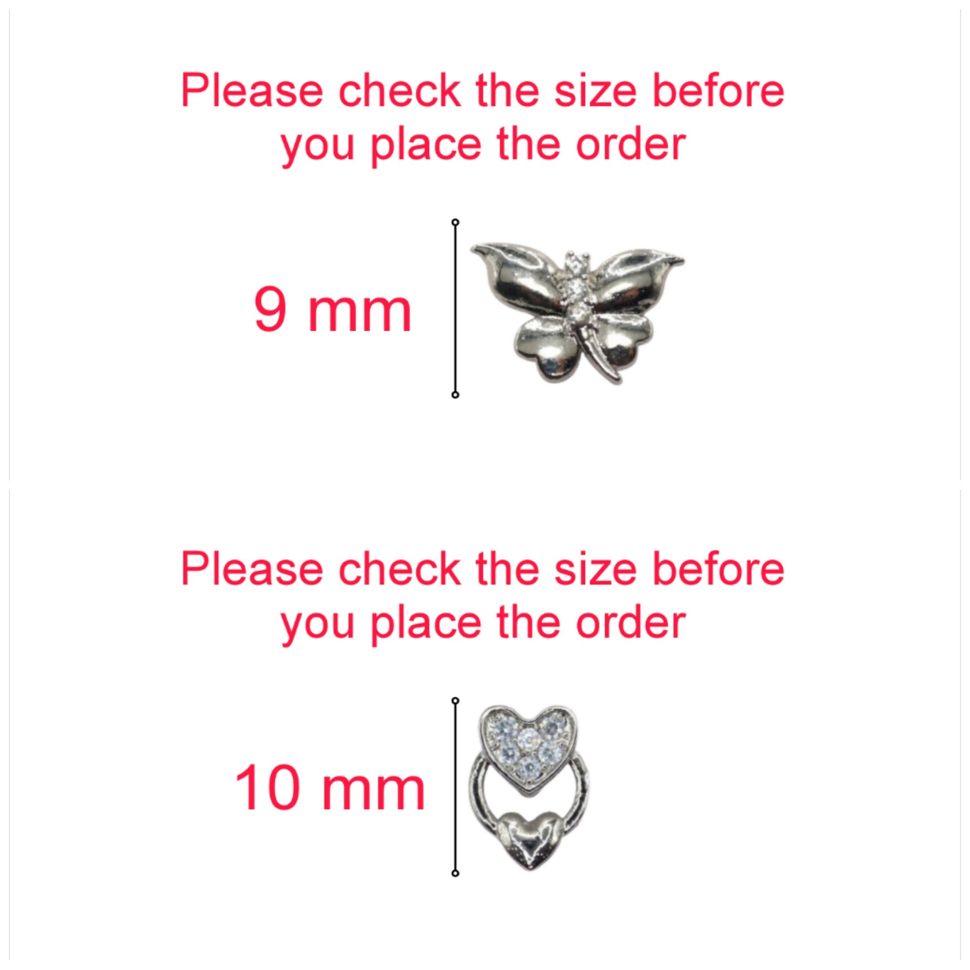Heart and butterfly silver stud earrings displayed on textured surface