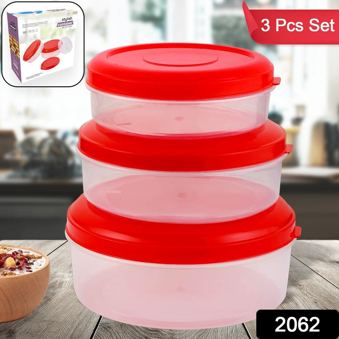2062 Heavy Plastic Material Stackable & Reusable Classic Round Plastic Big Storage Container Box For Kitchen & Home Organization (PACK OF 3)