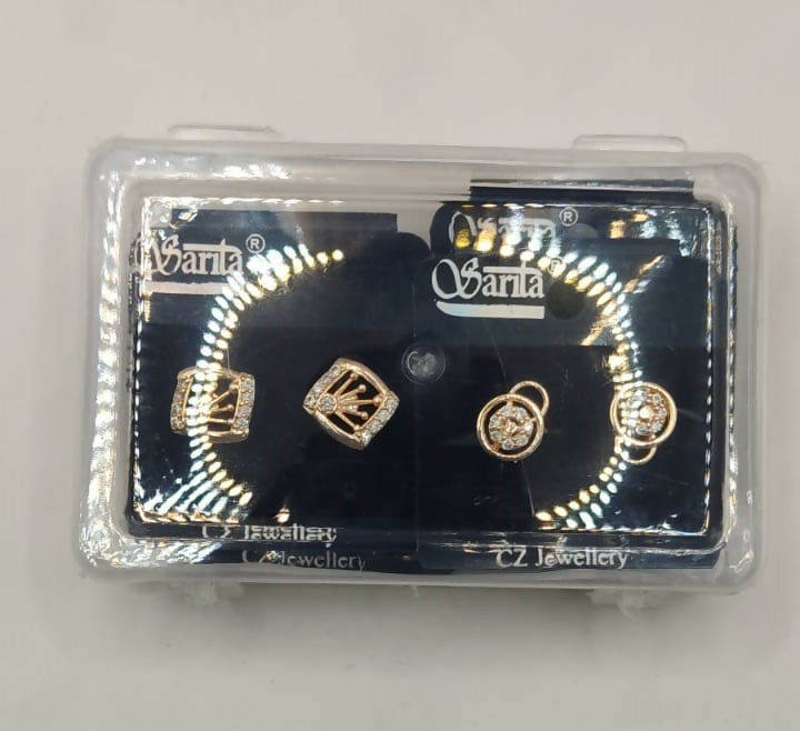 Rose Gold Plated AD Stud & Hoop Earrings Set for women and girls Combo Pack of 4