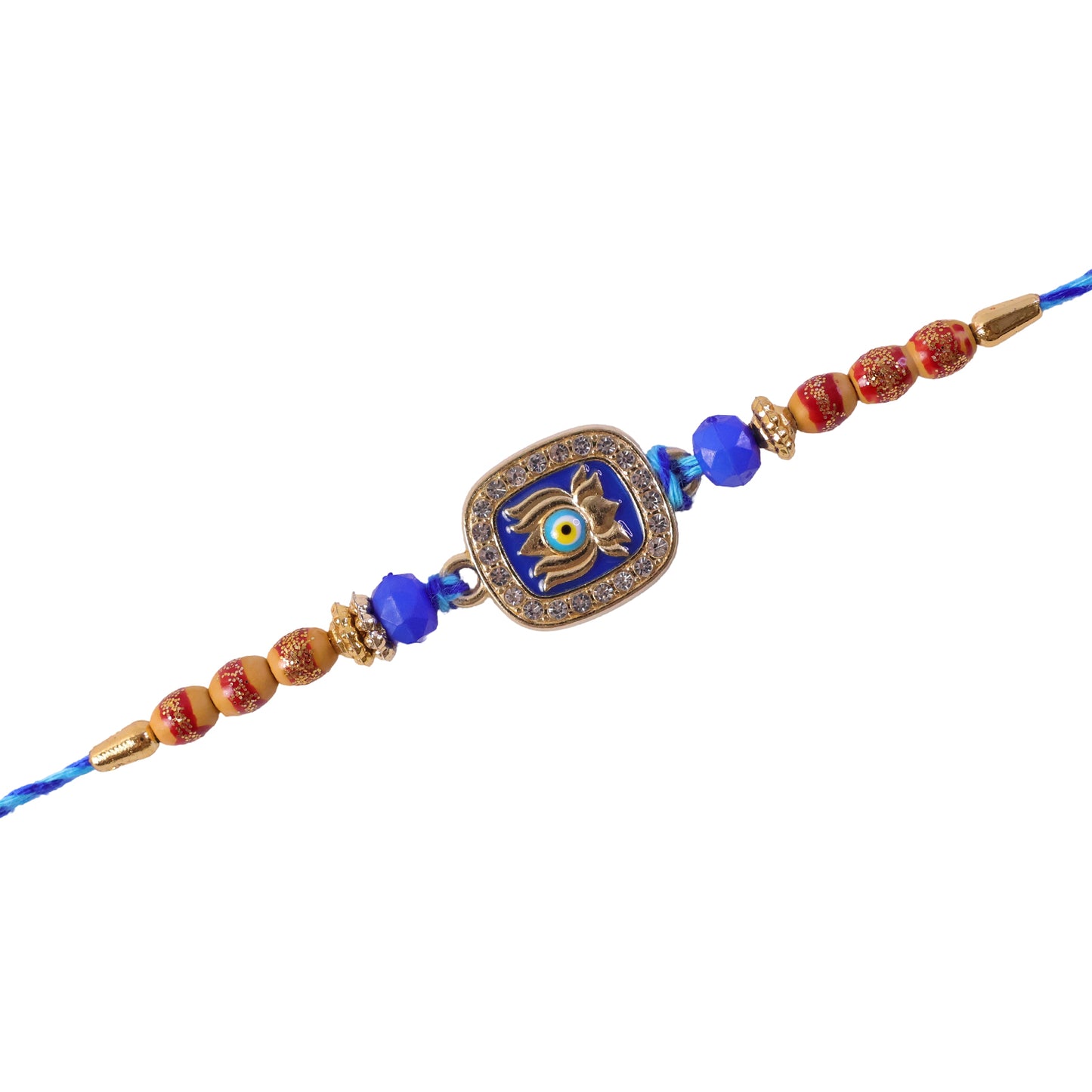 Lotus Nazar Evil Eye Cushion Studded Enamel Beads Designer Rakhi