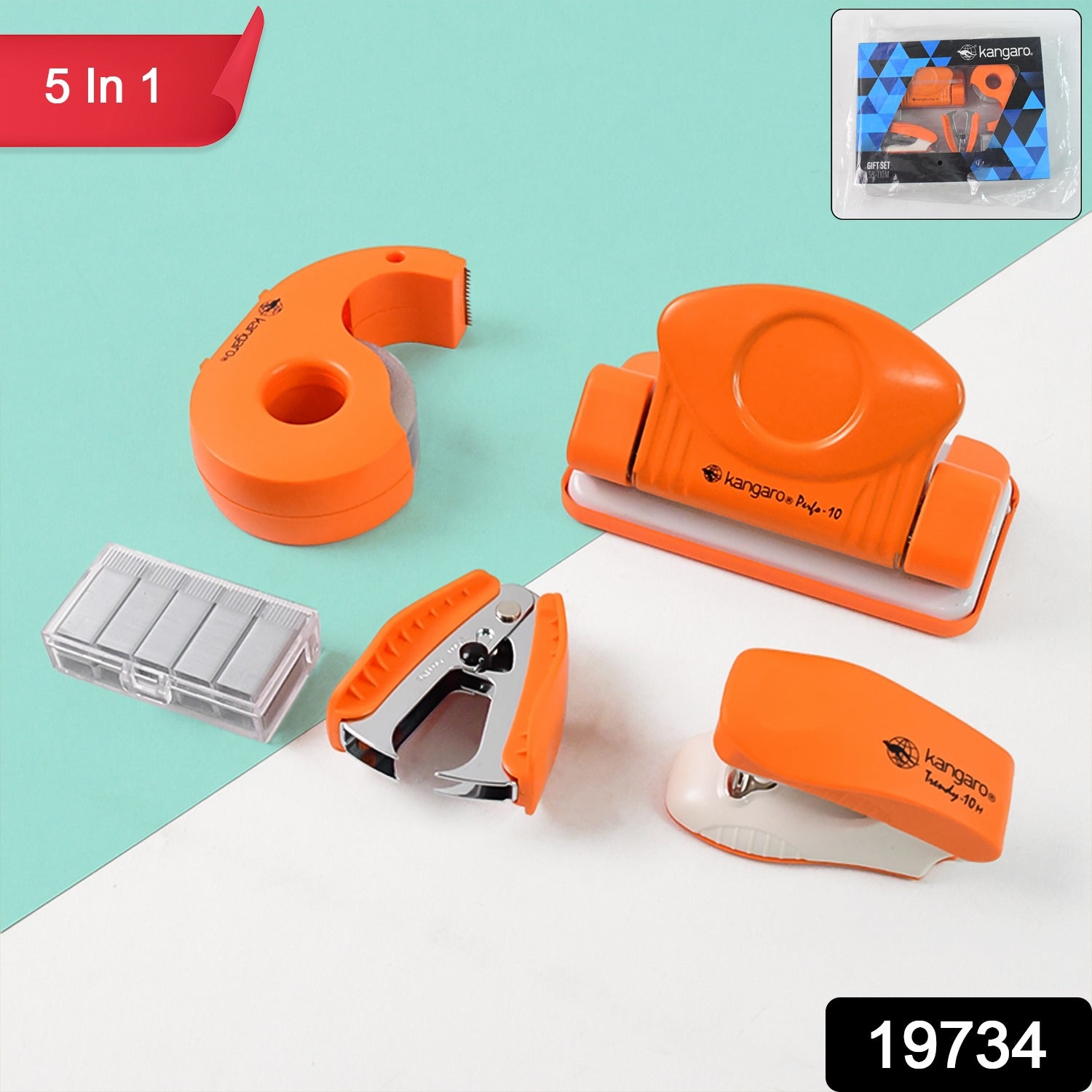 Kangaro 5-in-1 Stationery Gift Set with Stapler, Staples, Staple Remover, Tape Dispenser