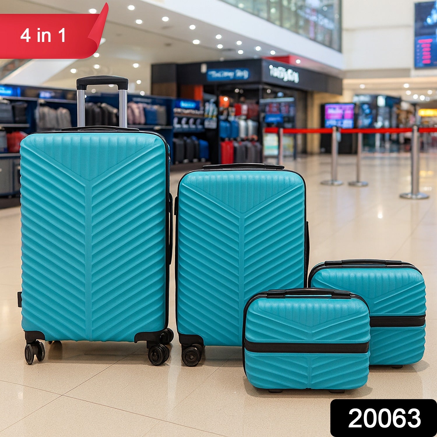 4 different sized suitcases from the 4-in-1 luggage set arranged side by side