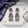 Oxidised Silver Jhumka Earrings with Chain Tassels Ghungroo Bead Tribal Danglers